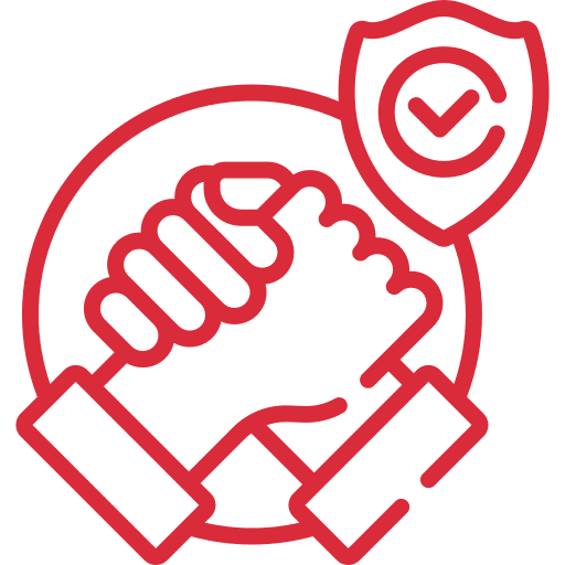 Hands shaking with a shield icon.