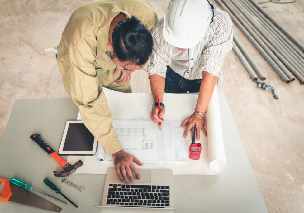 Project management team of engineer and architect planing for new project, Business construction concept